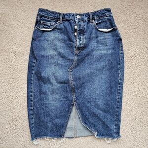 Old Navy higher high rise knee length denim jean skirt dark wash slit size 10
